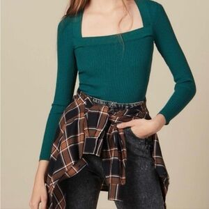 Sandro wool blend square neck green ribbed top